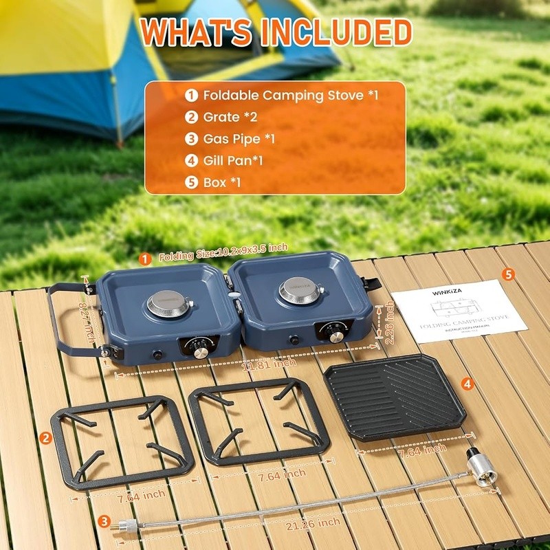 Durable Stainless Steel Camp Stove Gas Powered Outdoor Cooking Dual Burner New