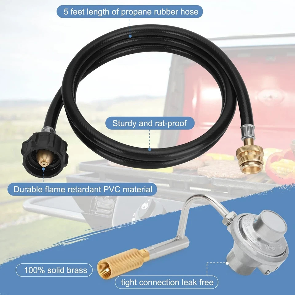Grill Regulator for Coleman Roadtrip with 5 Feet Propane Adapter silver