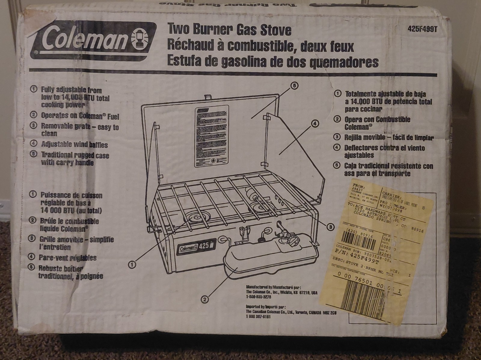 Vintage Coleman Two Burner Gas Camp Stove #425F499T Brand New Exceptional