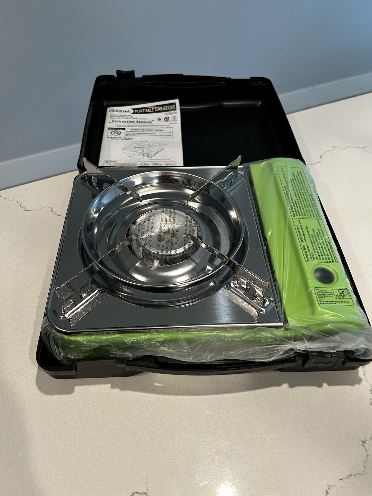 Uline Click2Cook Portable Gas Stove Green Stainless Steel 8500 BTU w/ Carry Case
