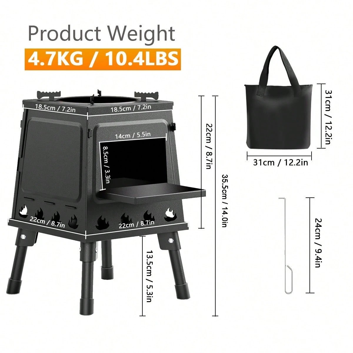 New Portable Wood Burning Camp Stove Folding Outdoor Cooking Stove Black
