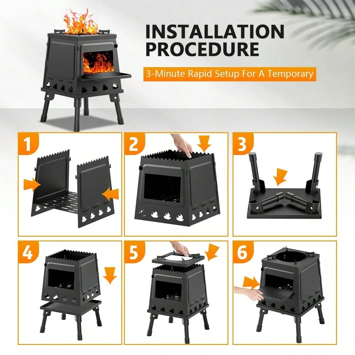 New Portable Wood Burning Camp Stove Folding Outdoor Cooking Stove Black