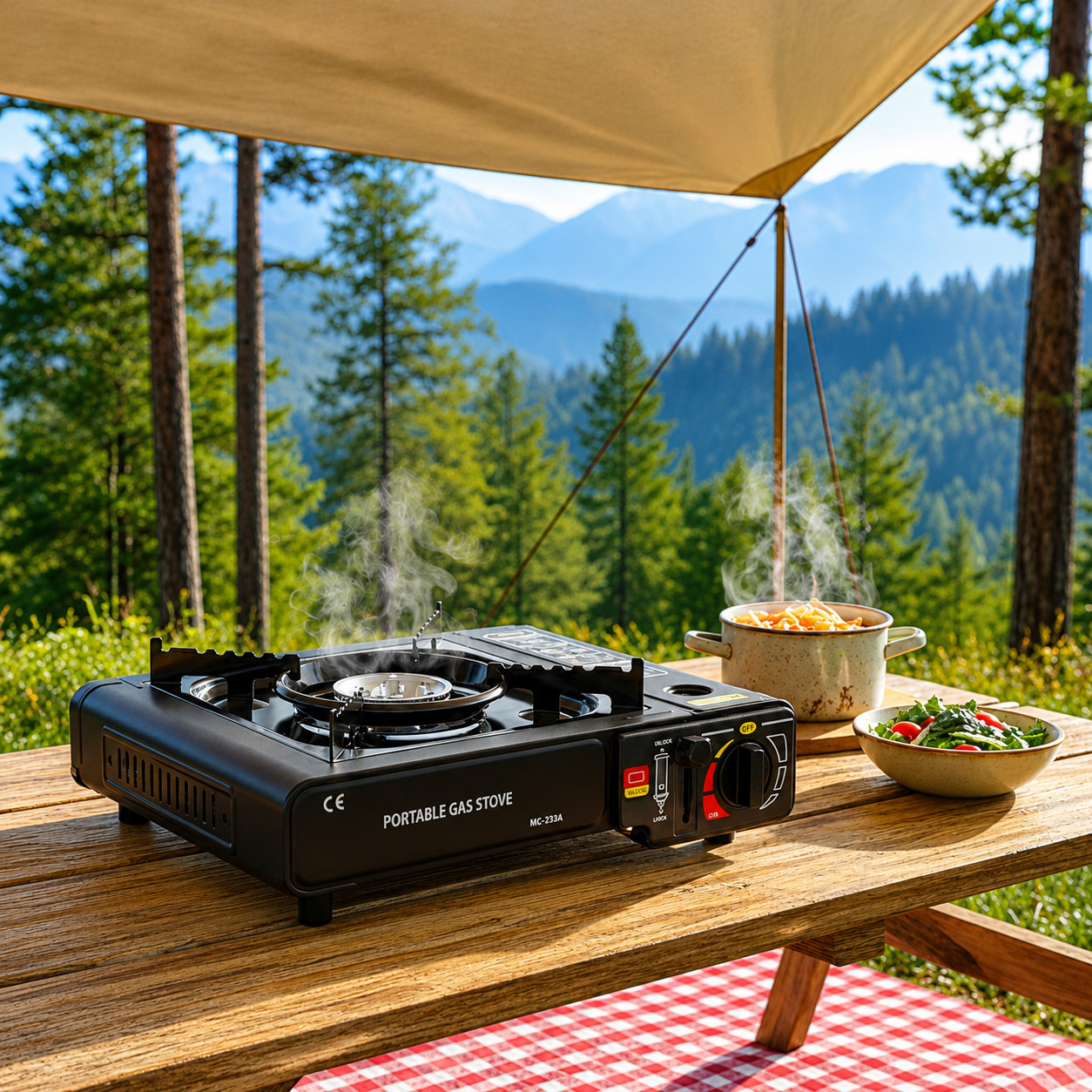 Portable Single Burner Butane Gas Camping Stove Adjustable Flame with Carry Case