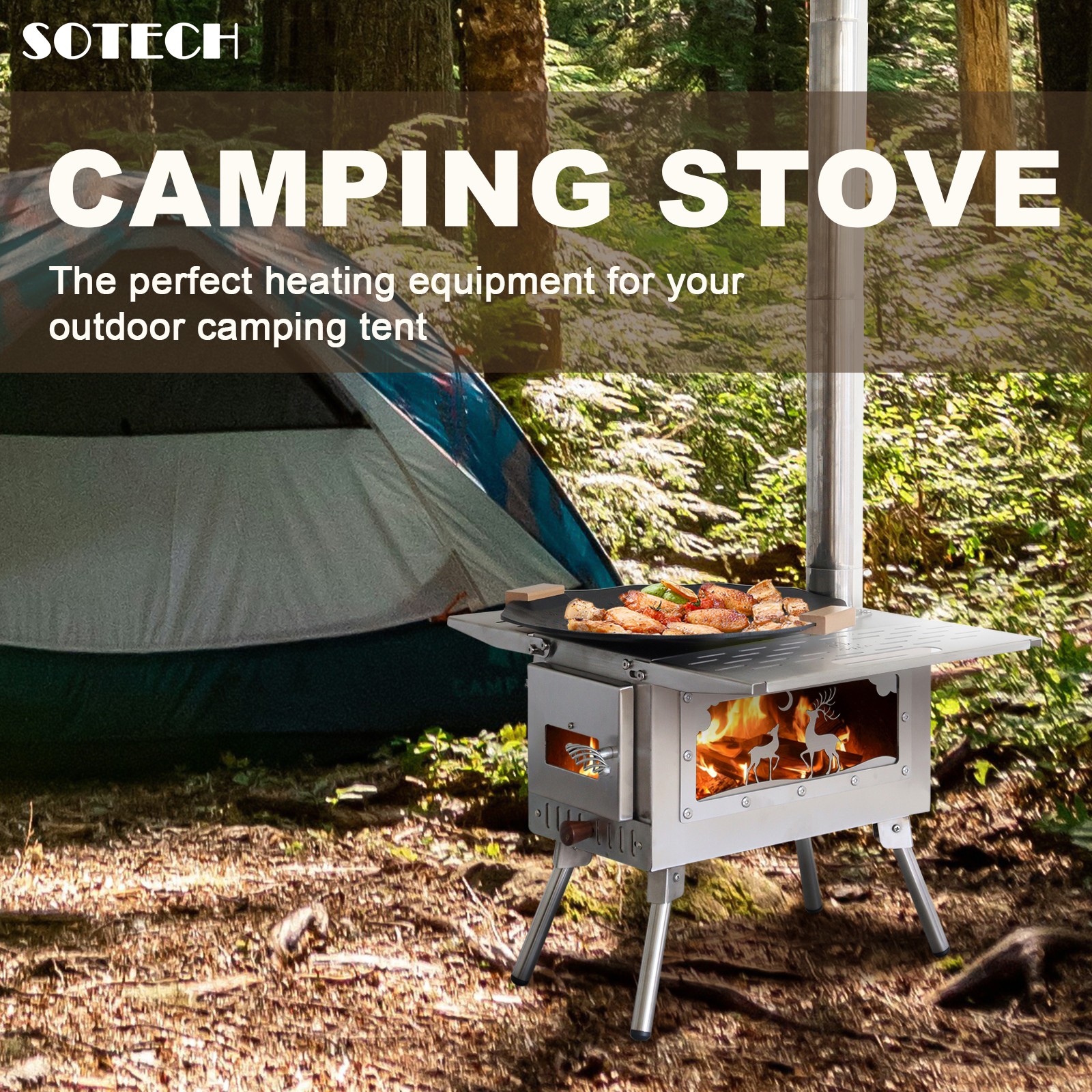 SOTECH Stainless Steel Wood Stove Portable Camp Fire Heater Grill Camping Hiking