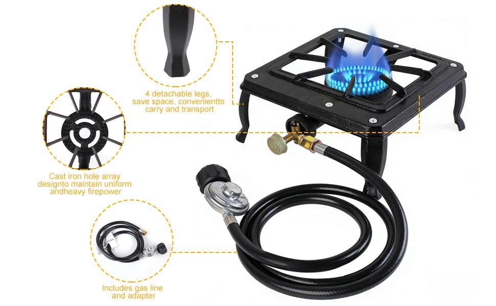 Single Burner Camping Stove Cast Iron Propane Gas LPG Outdoor BBQ Cooker US