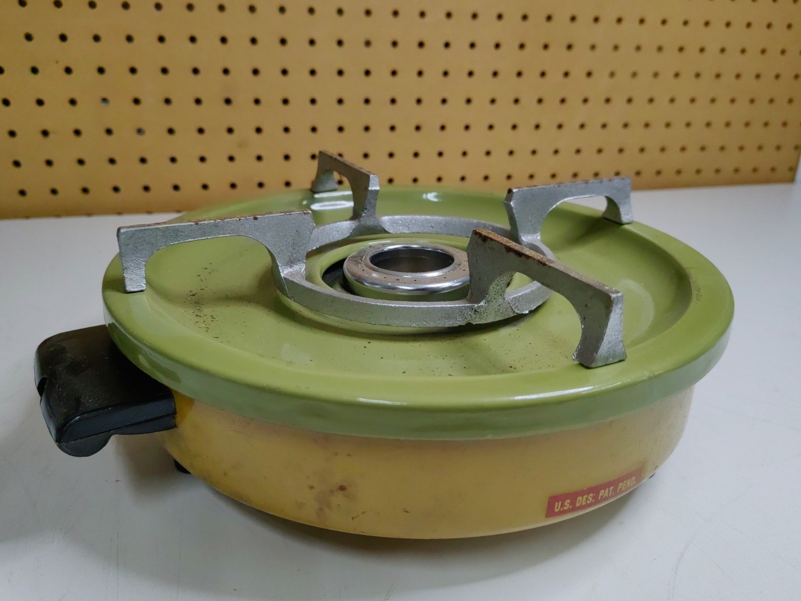 Vintage Alcohol Heater Stove Burner Camping Stove Green/Mustard Yellow