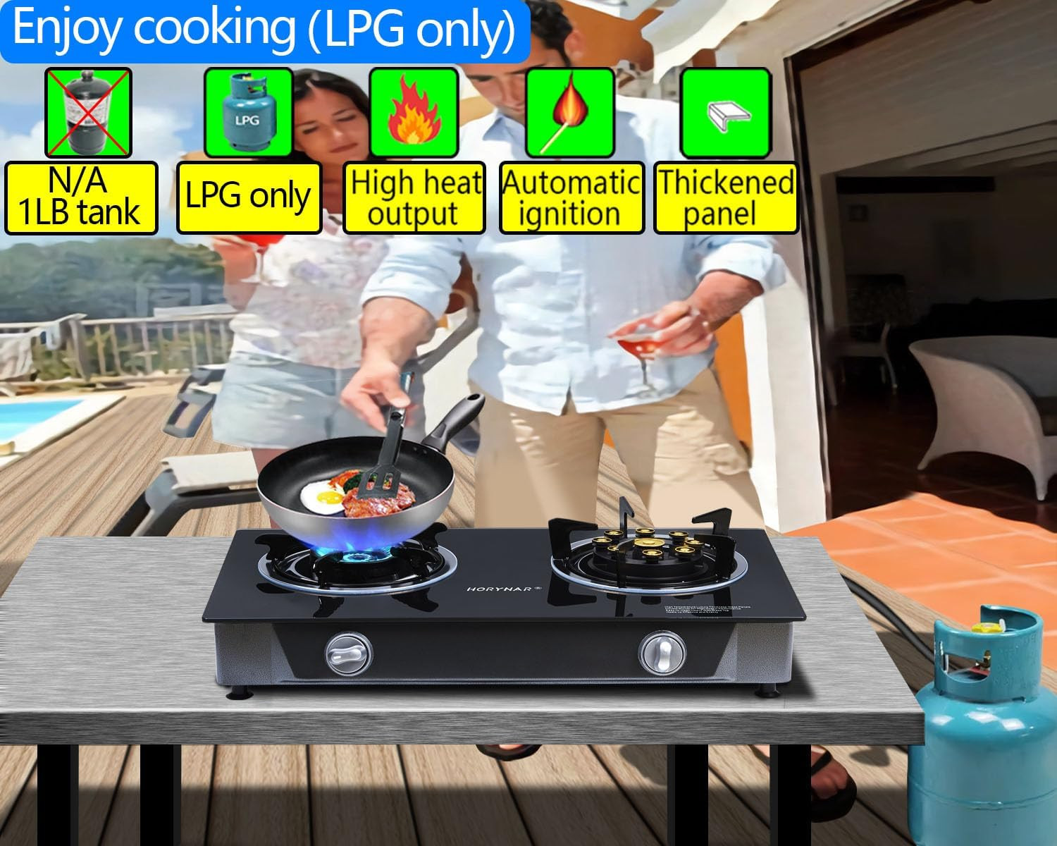 Propane Stove 2 Burner Propane Gas Stove Novel 9 Copper Burners Auto Ignition Te