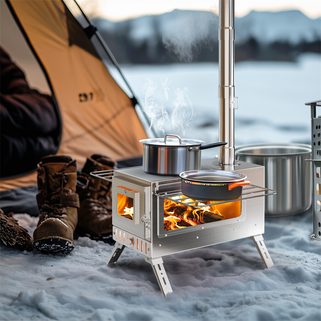 Stainless Steel Camp Tent Stove Log Wood Burning Stove for Outdoor Tent Shelters