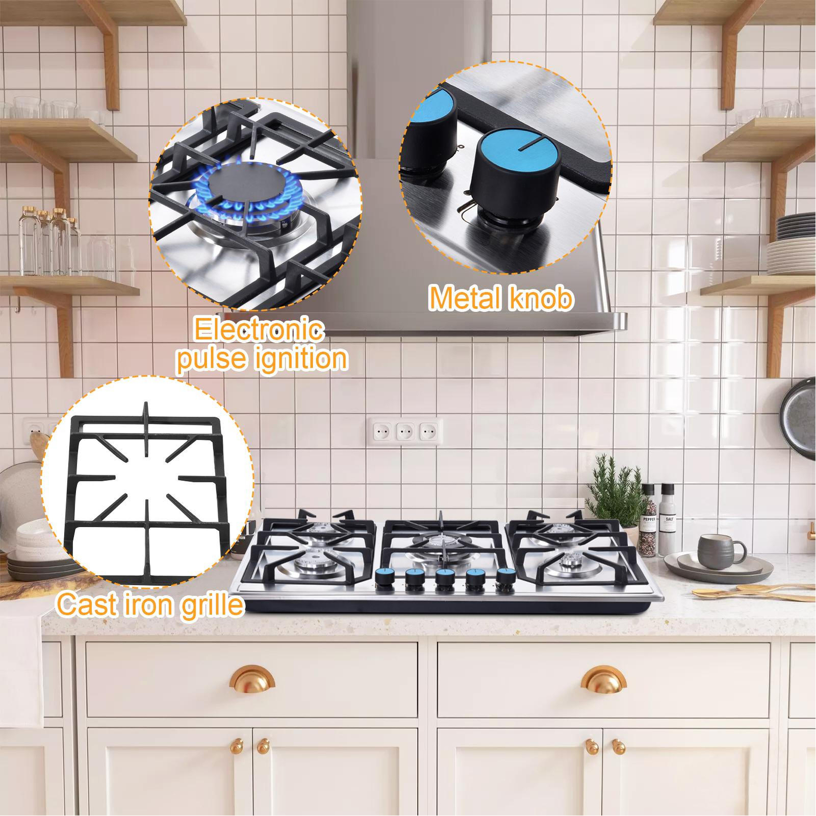 Gas Cooktop Stove Top 4 Burners NG/LPG Built-in Kitchen Gas Stove