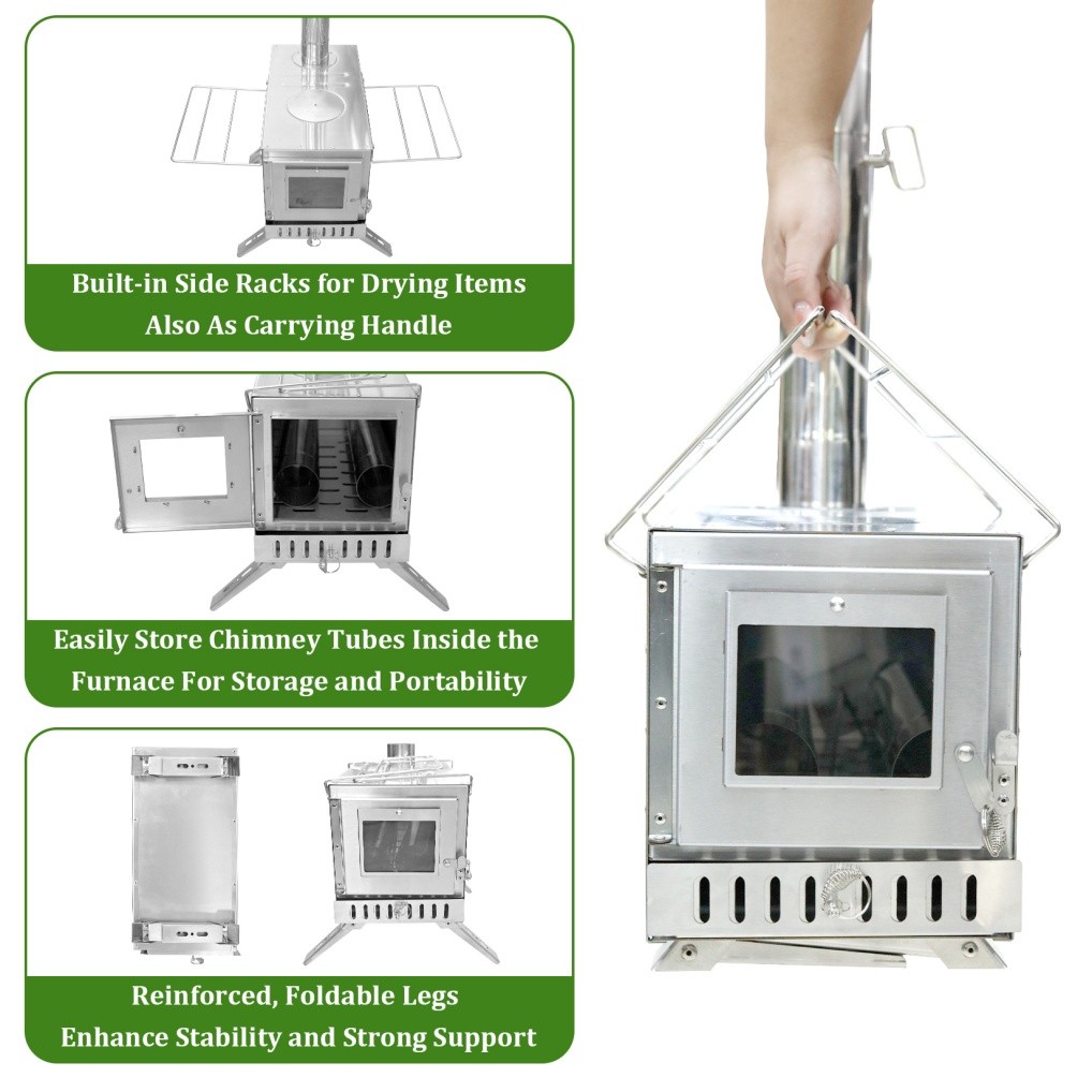 Professional Hot Tent Stove Outdoor Camping Wood Burning Stove Stainless Steel