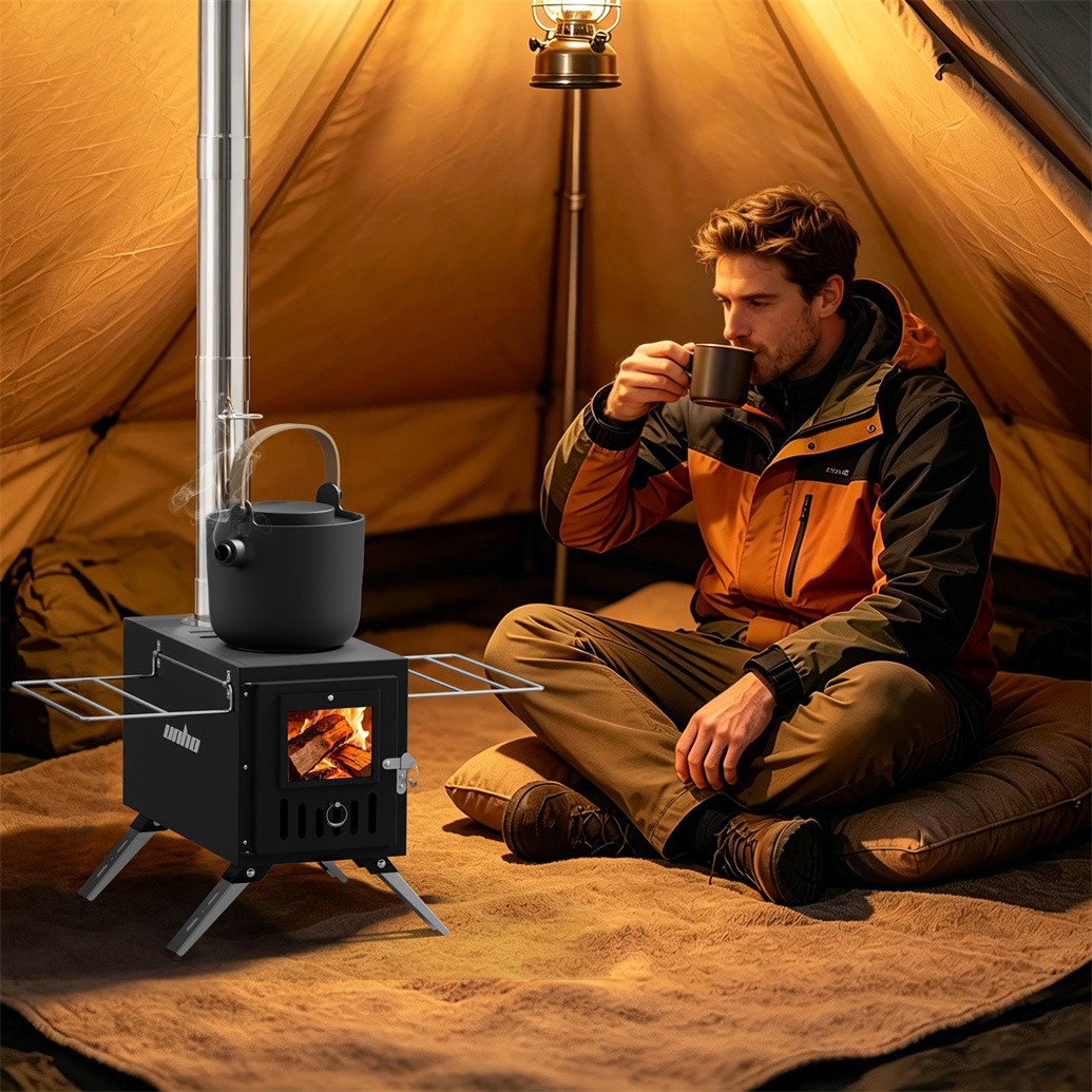 Portable Wood Burning Stove w Pipes Hot Tent Stove for Outdoor Camping & Heating