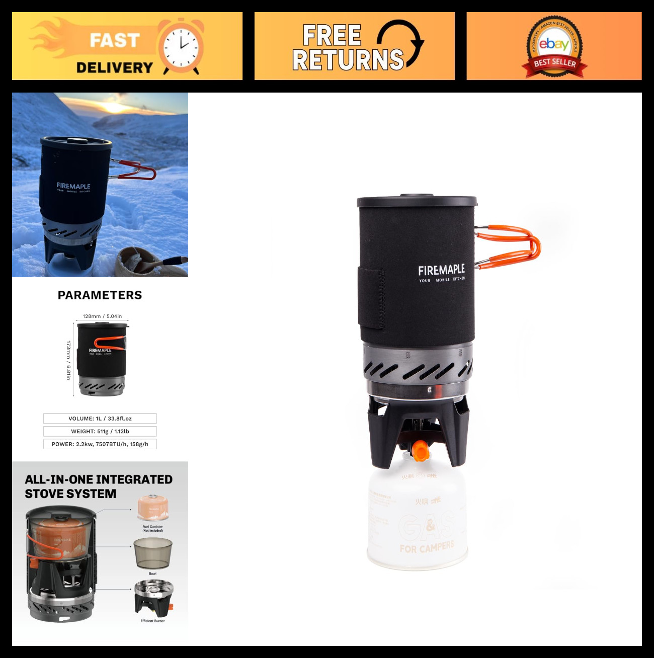 Portable Backpacking Stove System | Outdoor Propane Cooking Gear | Ideal for Hik