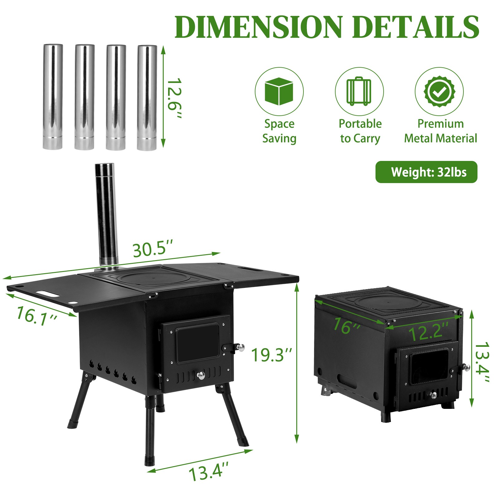 New Wood Burning Stove Tent Stove for Patio Heating Folding Portable Wood Stove