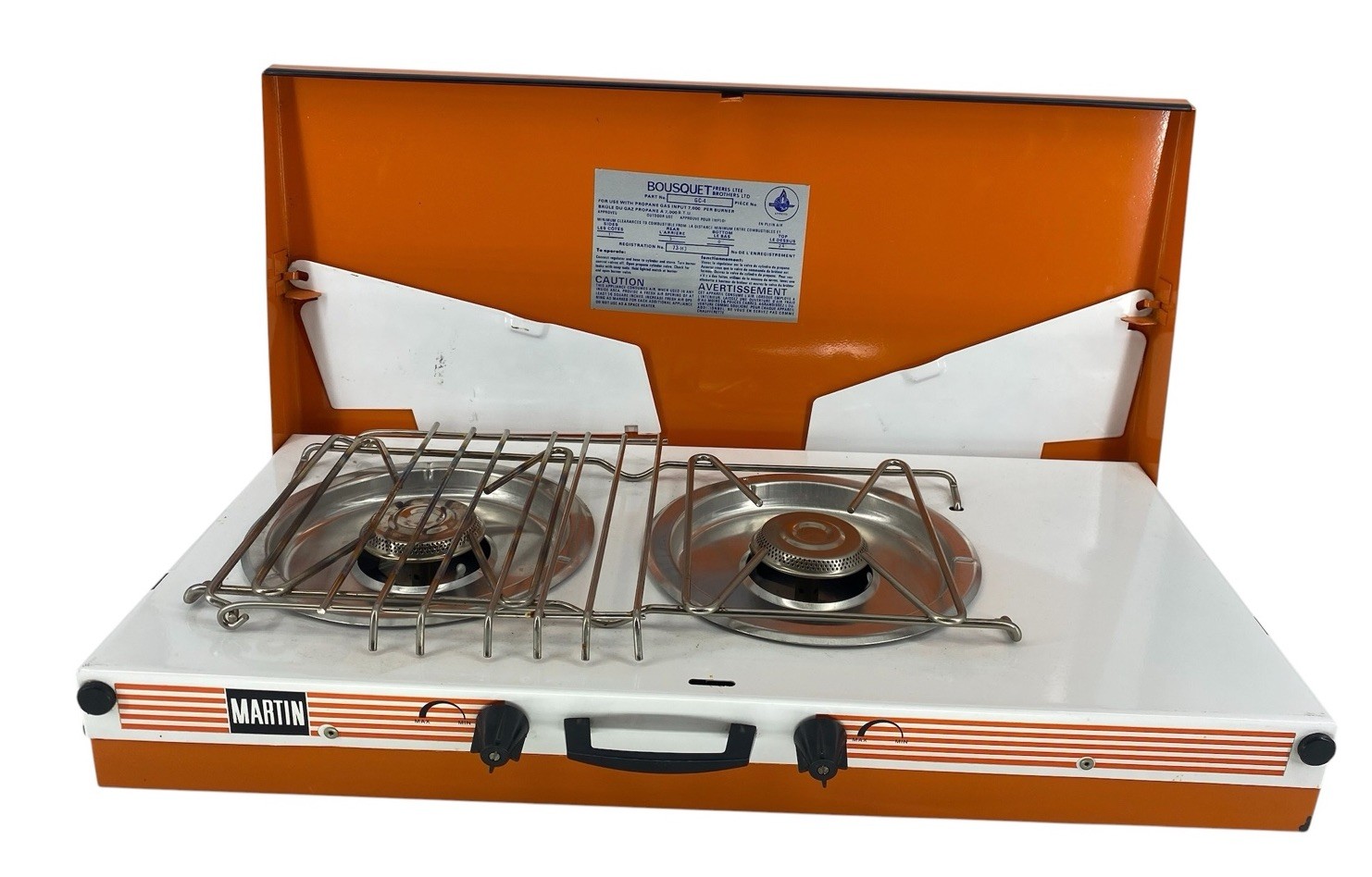 RARE Vintage Propane MARTIN Table Top Camp Stove RV Van 2 Burner GC-4 Portable