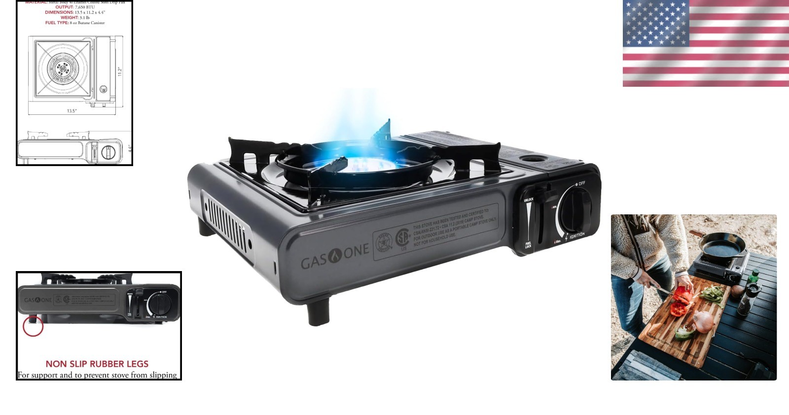 Automatic Ignition Butane Stove – 7650 BTU High Output for Campers & Tailgaters