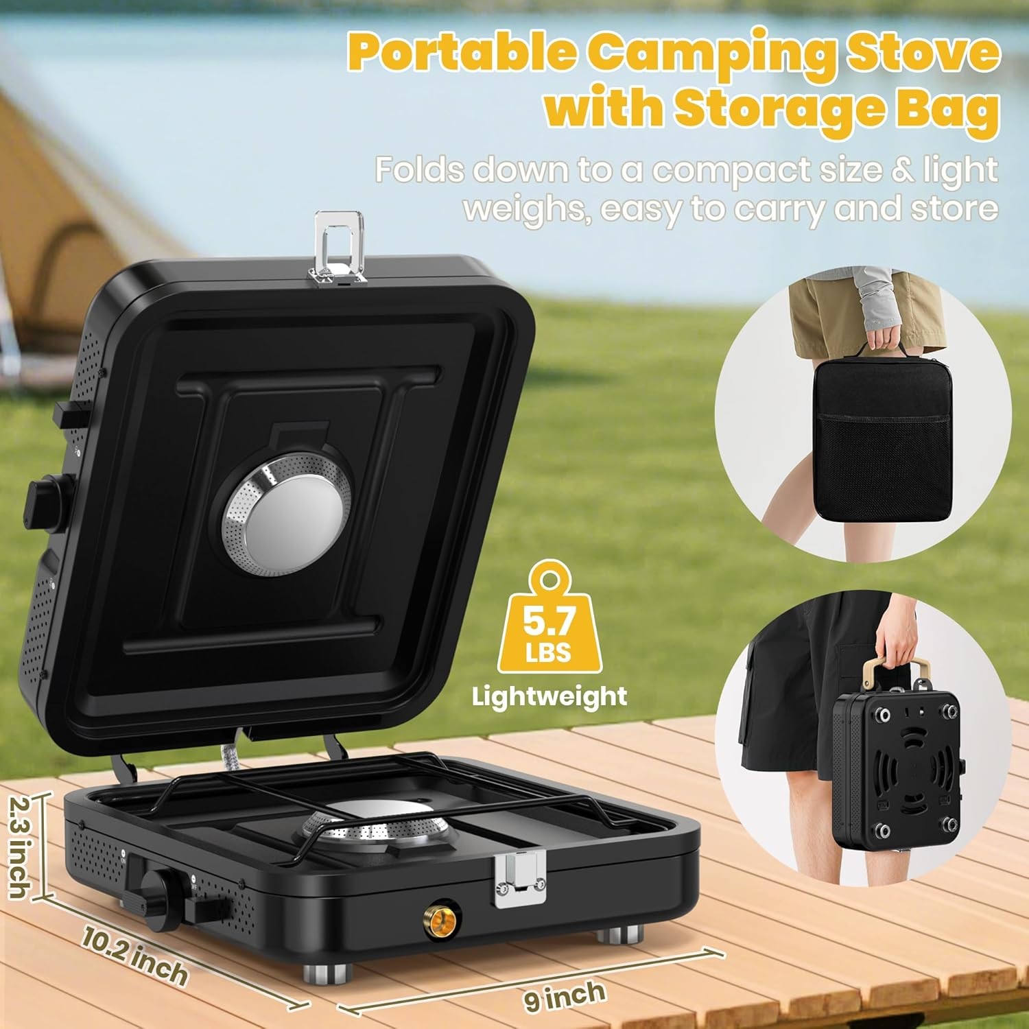Camp Stove Propane, 2 Burner Folding Propane Camping Stove with Carrying Bag, Ad
