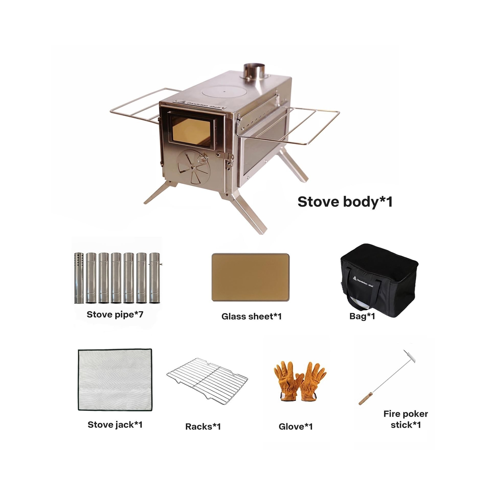 Portable Camping Wood Stove with View Glass and Cooking Function, 8 Stainless…