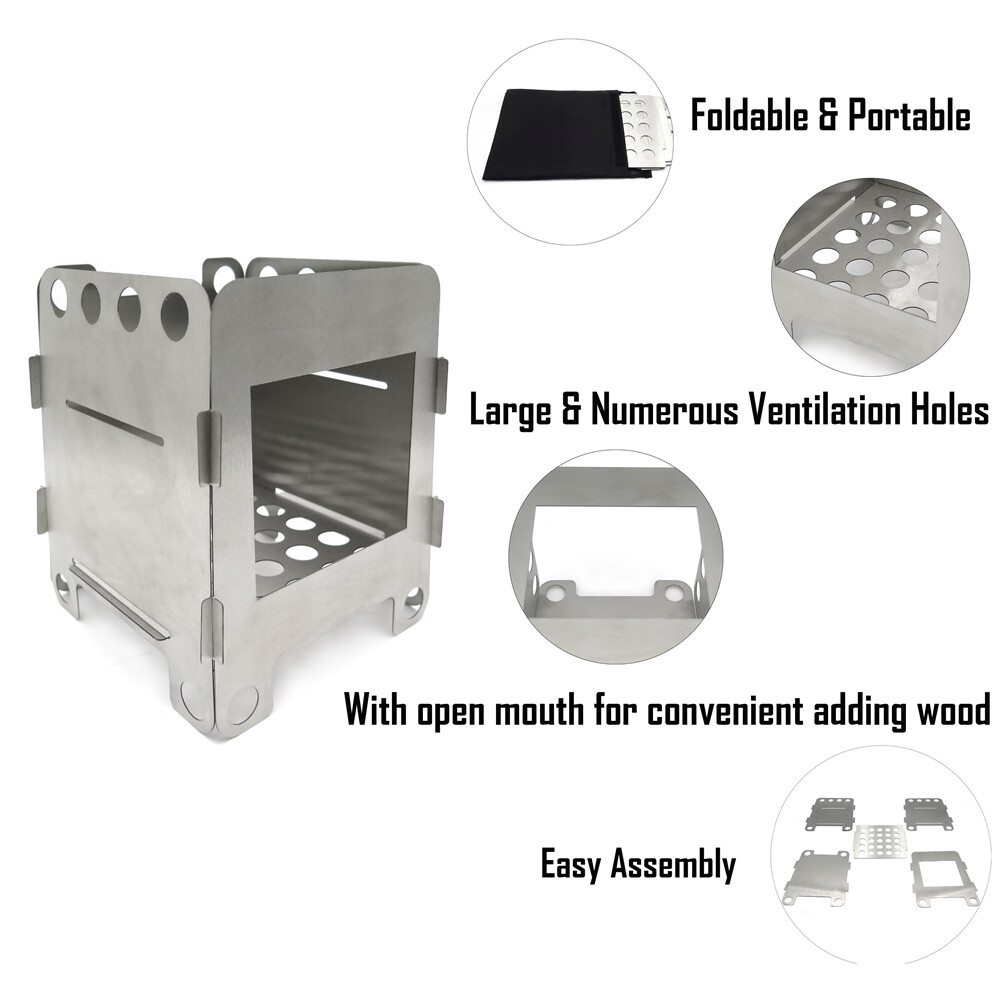 Camping Wood Stove Portable Outdoor Folding Wood Stove Charcoal Chimney Starter