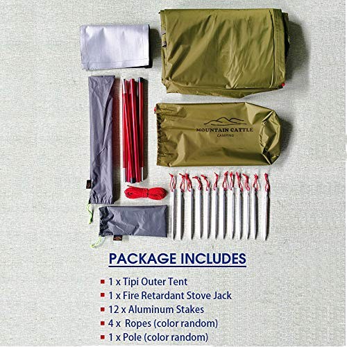 4 Persons 5lb Lightweight Tipi Hot Tents with Stove Jack, 7’3″ Olive Drab