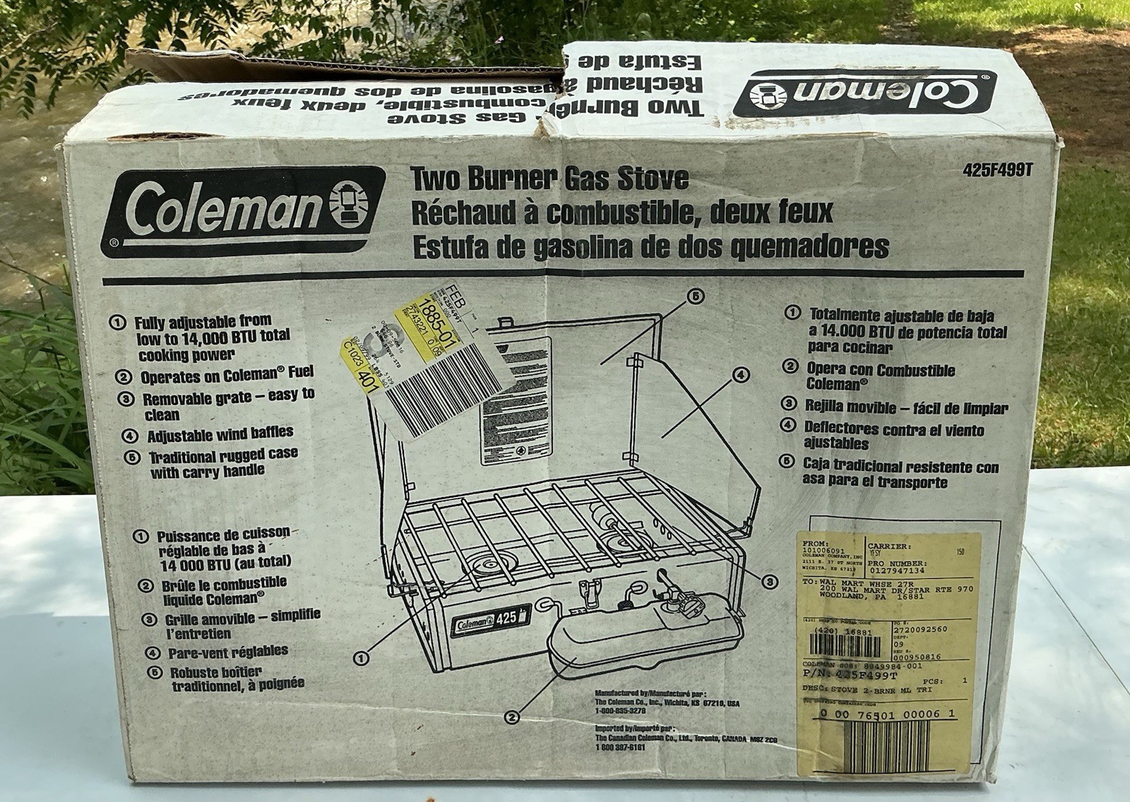 Vintage Coleman 425F499T Two Burner Gas Stove with Box 10/98 Unused