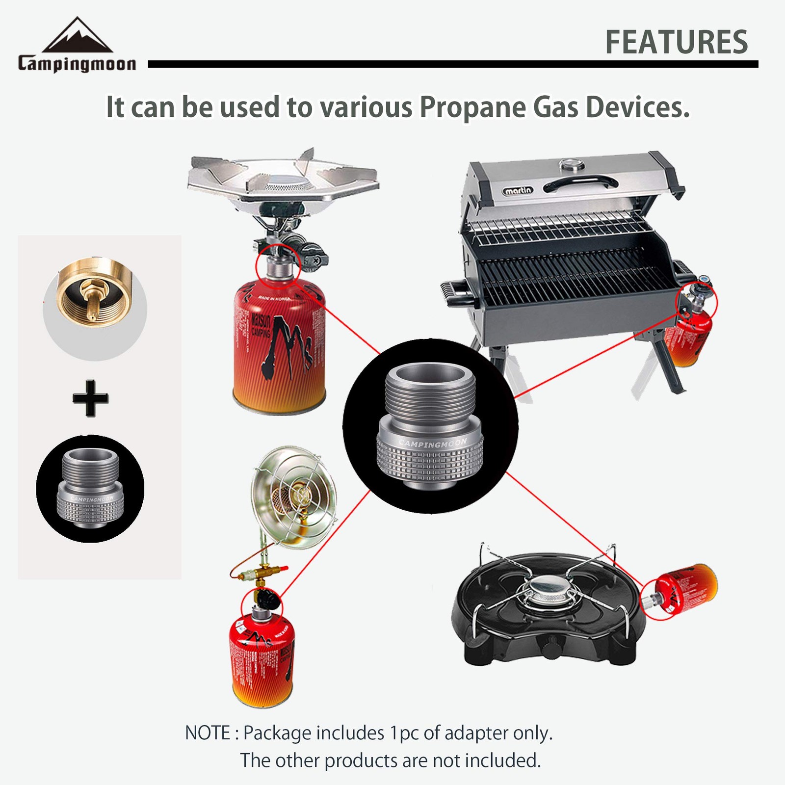 CAMPINGMOON Camping Grill Propane Gas Stove Adapter, Input: EN417 Lindal Valv…