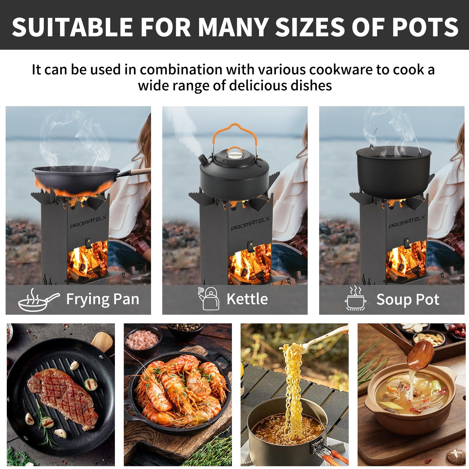 PROMATELX Portable Rocket Stove, Wood-Burning Stove & Small, Black
