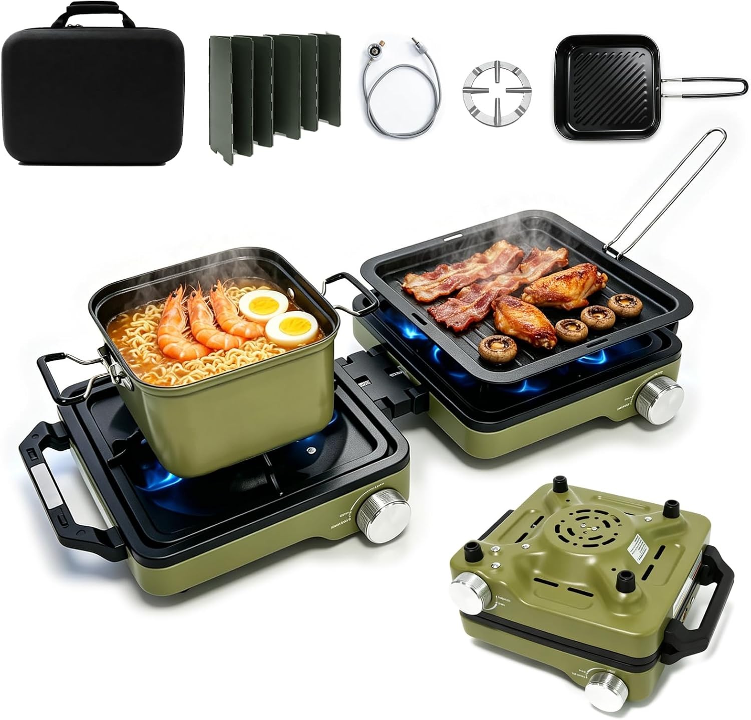 2 Burner Portable Camp Stove 24000 BTU Propane Camping Stove W/ Windshield