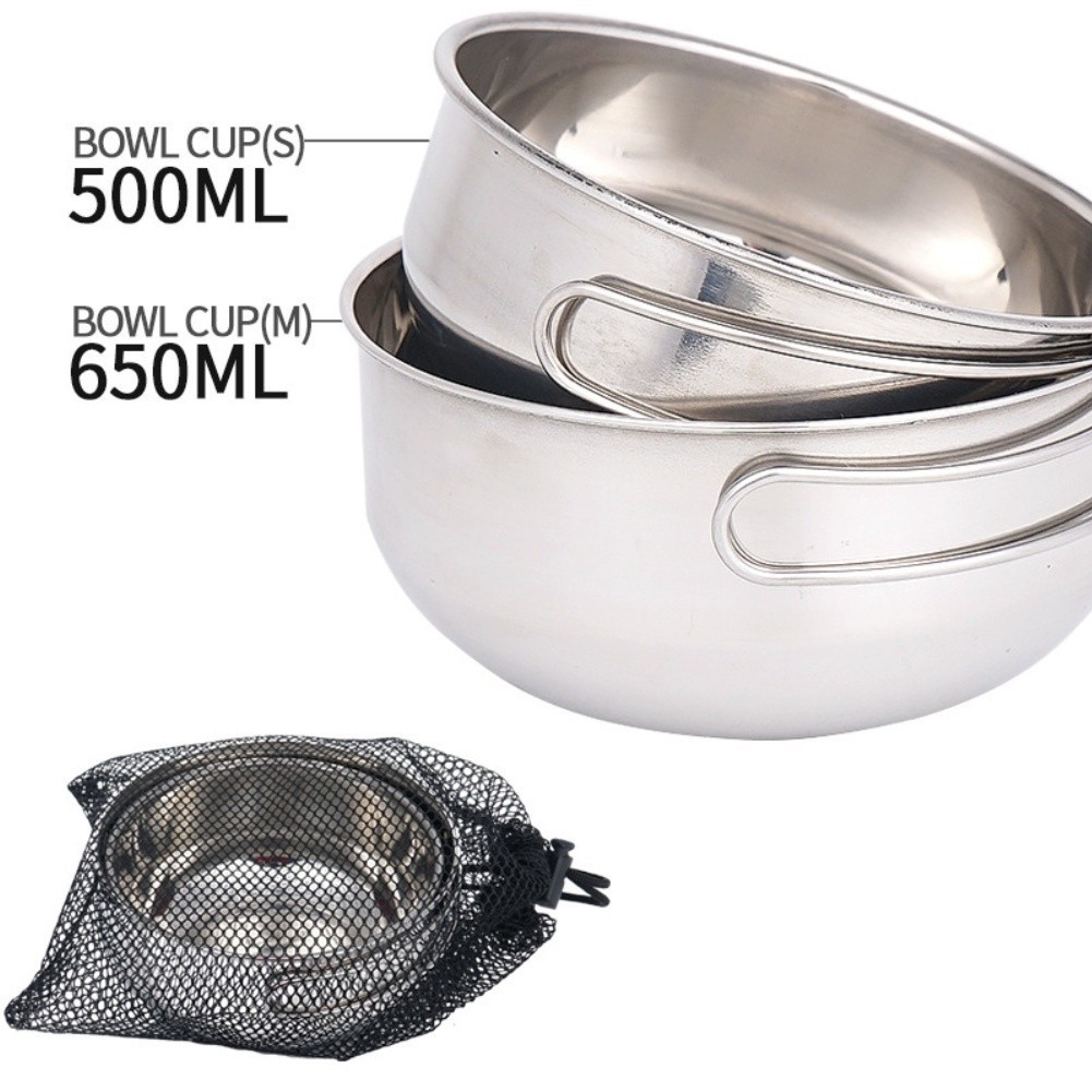 304 Stainless Steel Folding Bowl 650ml and 500ml Portable Camping Tableware Set