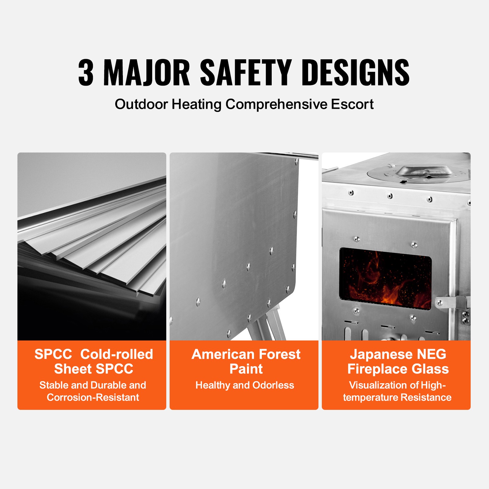 VEVOR 86 in Portable Wood Stove Camping Tent Stove w/ Pipe Stainless Steel