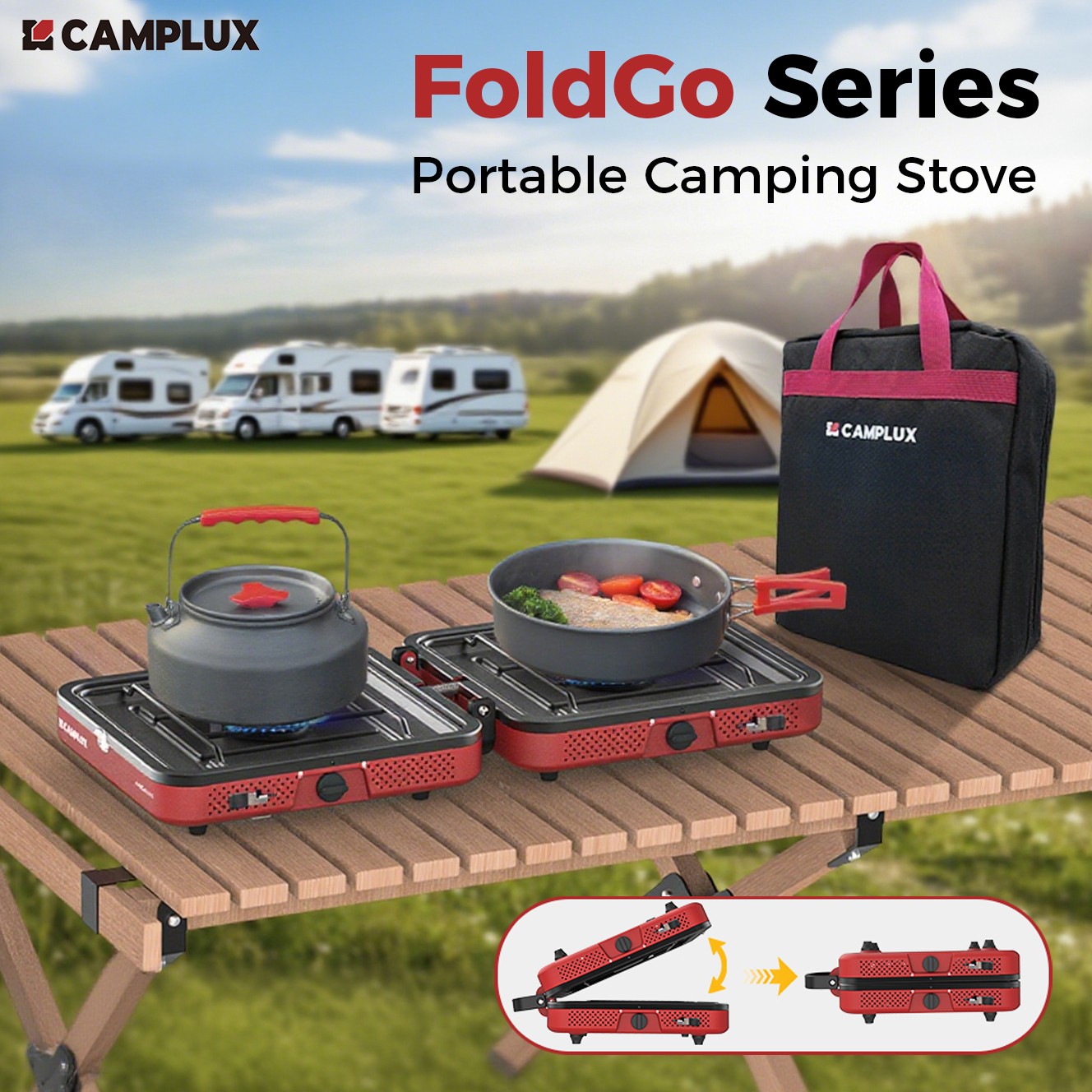 Camplux 2 Burner Portable Propane Stove w/Carry Bag & Handle for Outdoor Camping