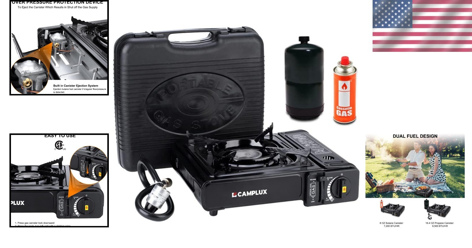 Compact 3.31lb Propane & Butane Camping Stove for Effortless Outdoor Cooking