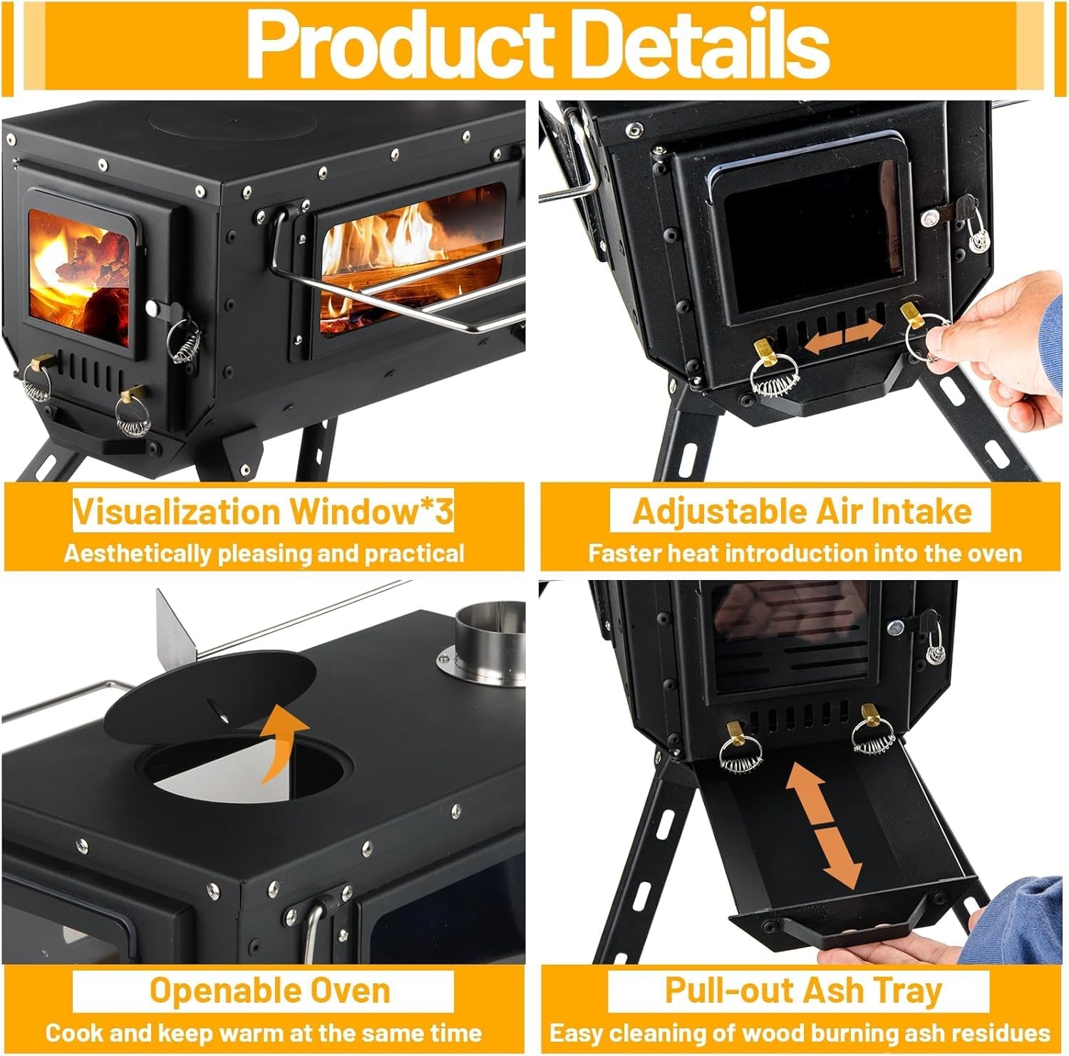 Tent Stove Wood Stove with Tall Feet,Portable Hot Tent Stove with 6 Stainless…