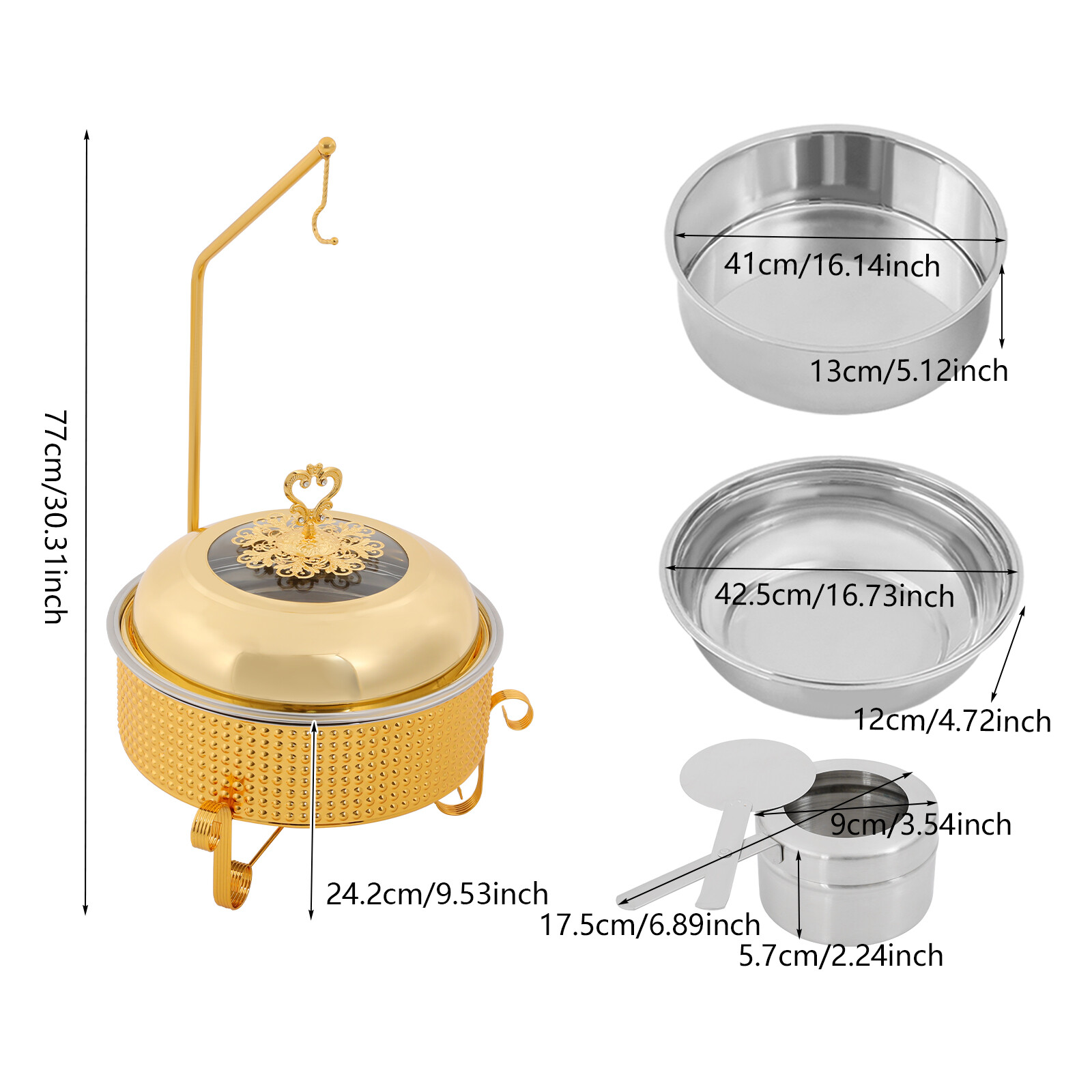 Round Gold Stainless Steel Chafing Dish Set 10.57QT Buffet Food Warmer