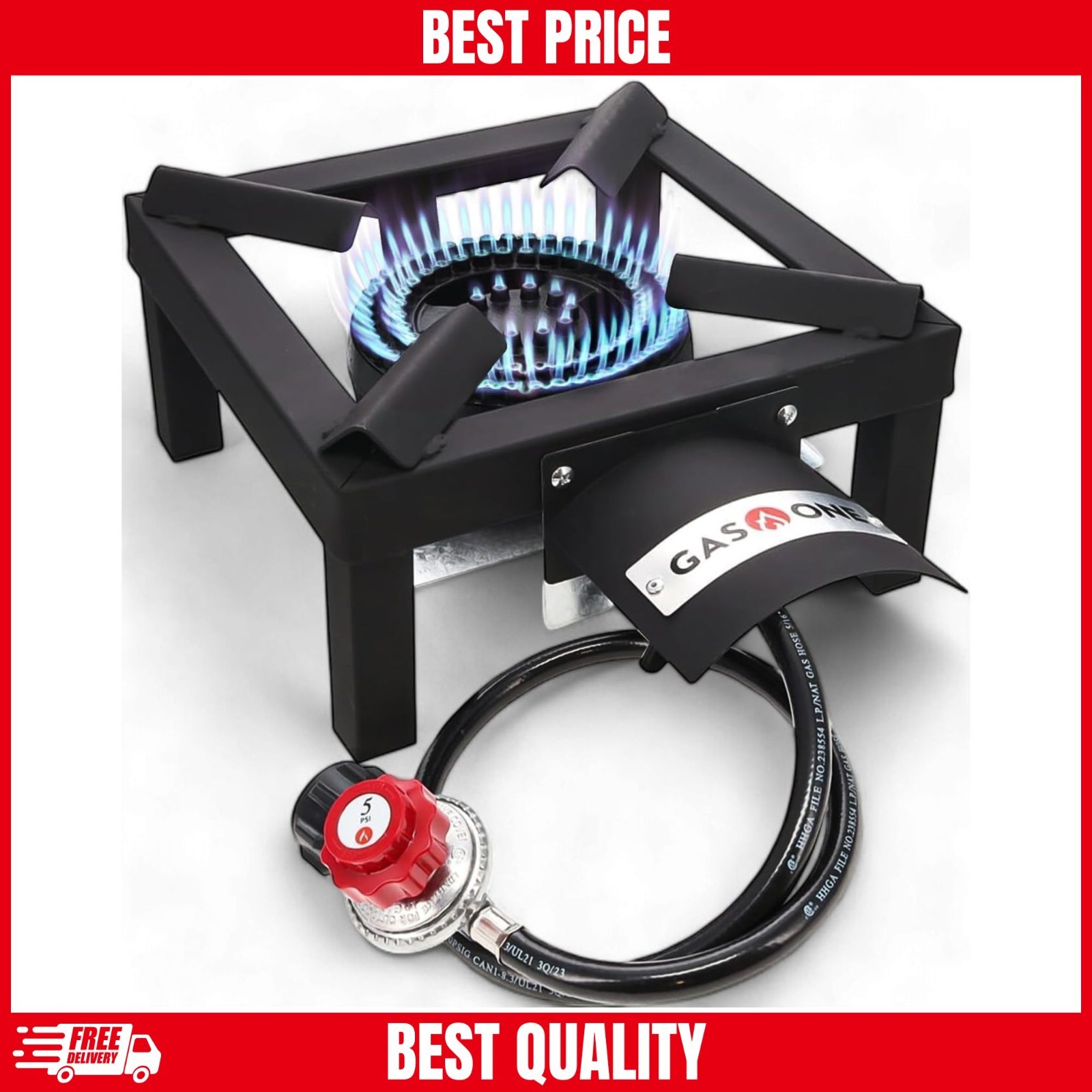 High Pressure Single Propane Burner – Outdoor Cooking with Heat Shield and Guard