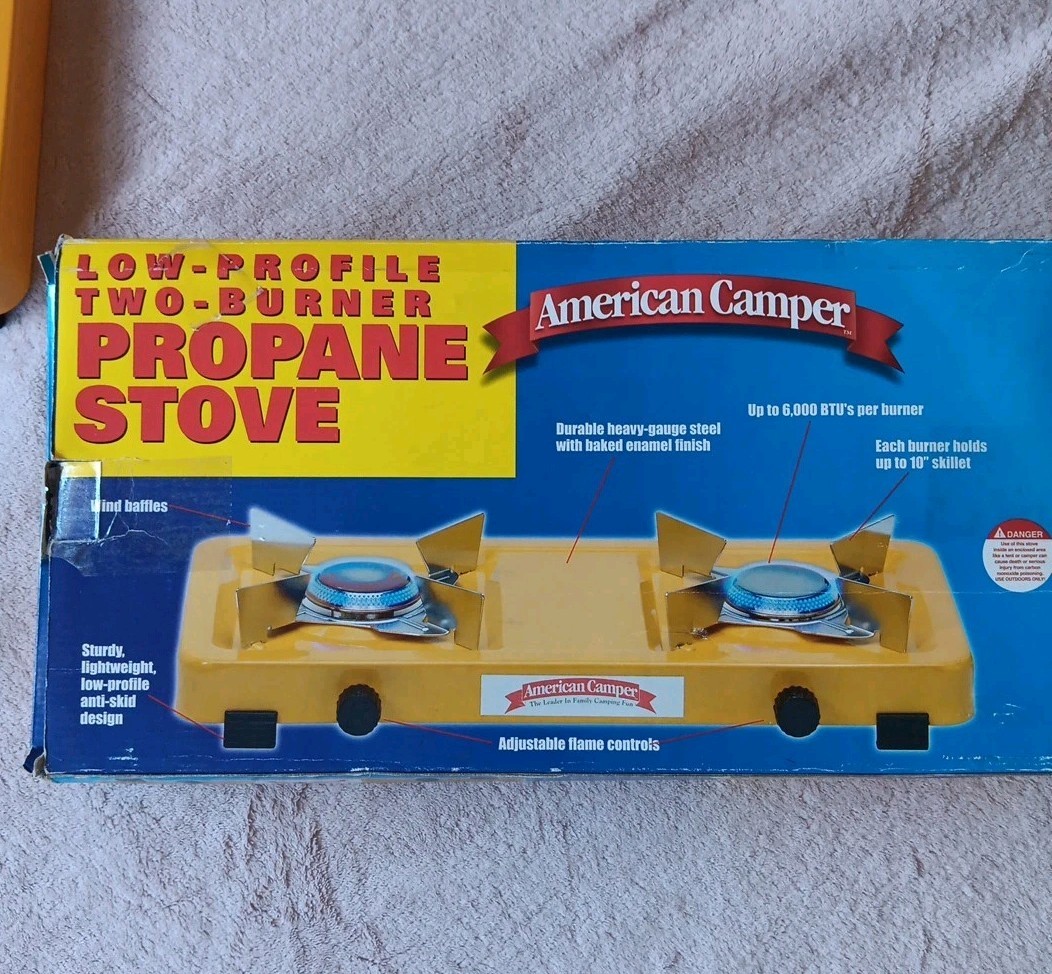Vintage American Camper Low Profile Two Burner Propane Stove 1080B Yellow
