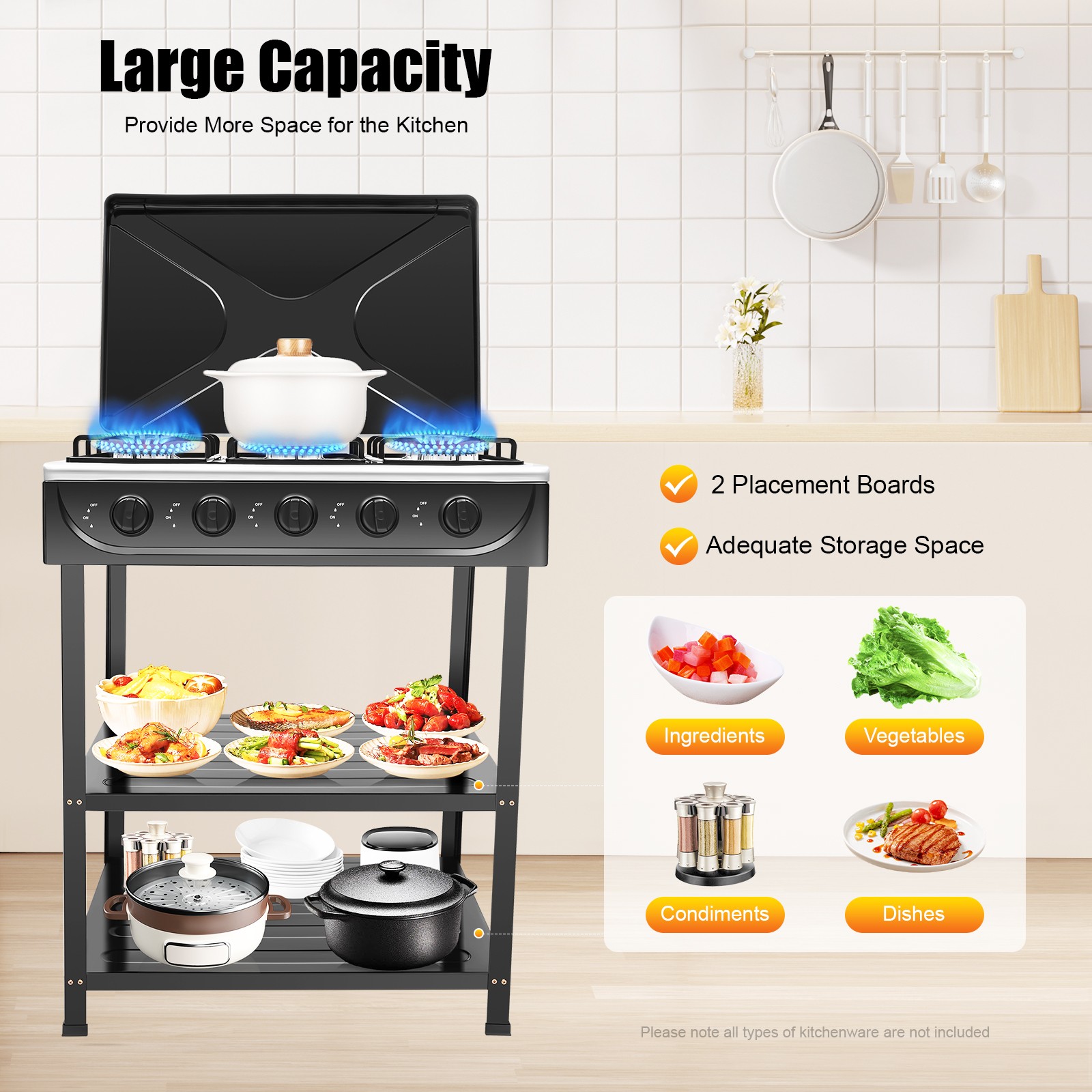 Outdoor Cooking Natural Gas Stove 5-Burners W/ Storage Rack For Camping/Kitchen
