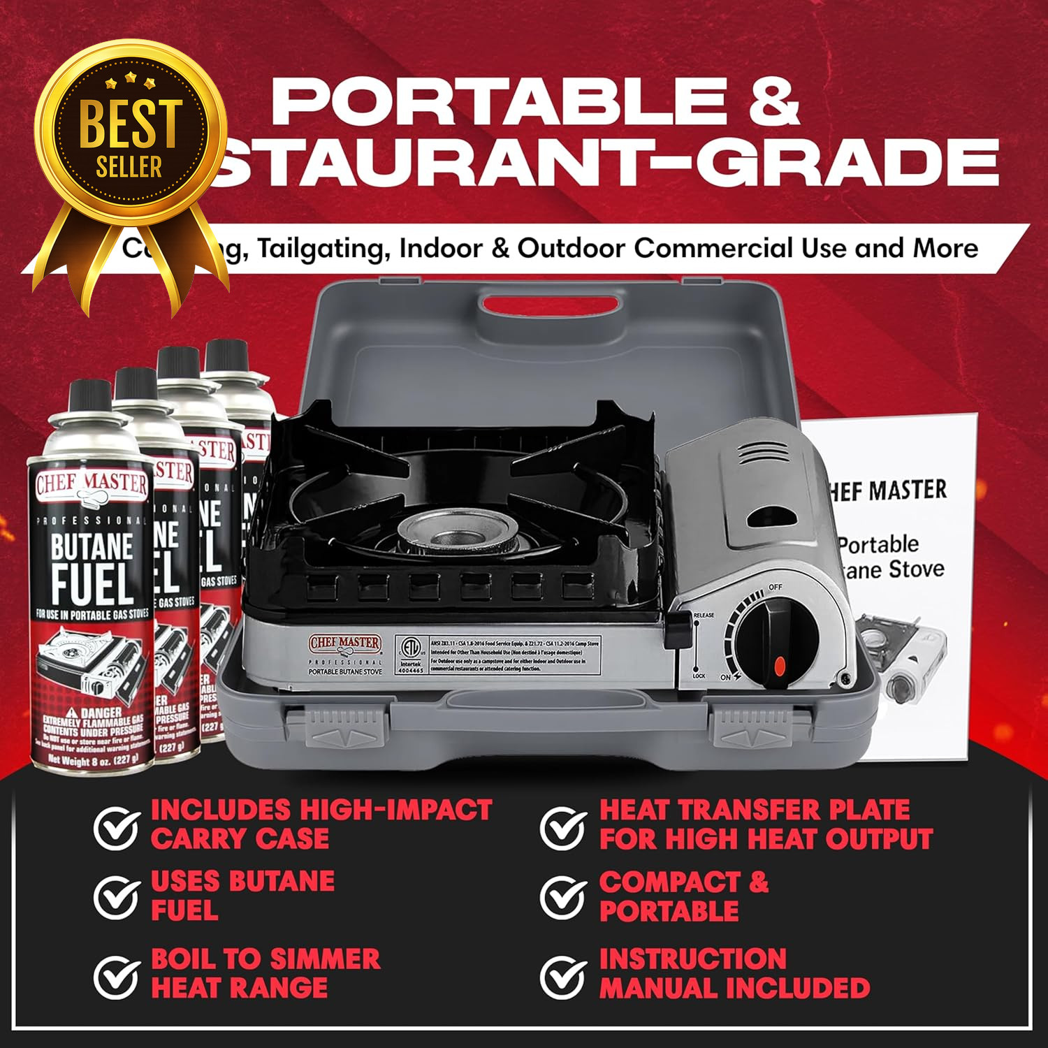 15000 BTU Butane Portable Camp Stove w/ Piezo Ignition Double Wind Guard Burner