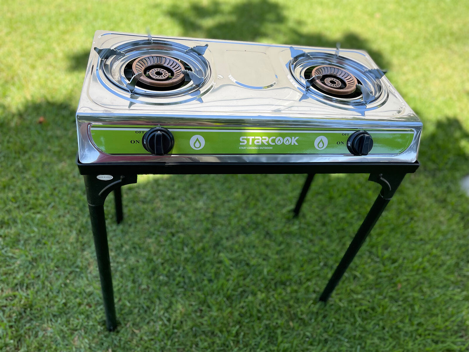 Stainless Double Propane LP Burner Stove Cooker W/Cast Iron Stand & Regulator