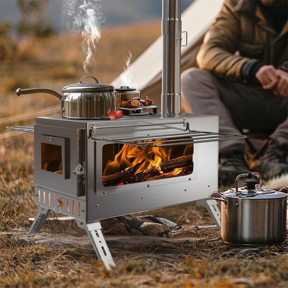 Stainless Steel Camping Wood Burning Stove Tent Stove fr Outdoor Heating Cooking