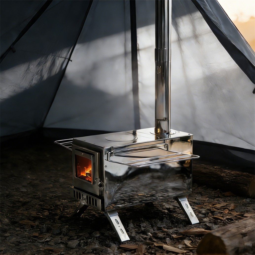 Portable Wood Burning Stove w Pipes Hot Tent Stove for Outdoor Camping & Heating