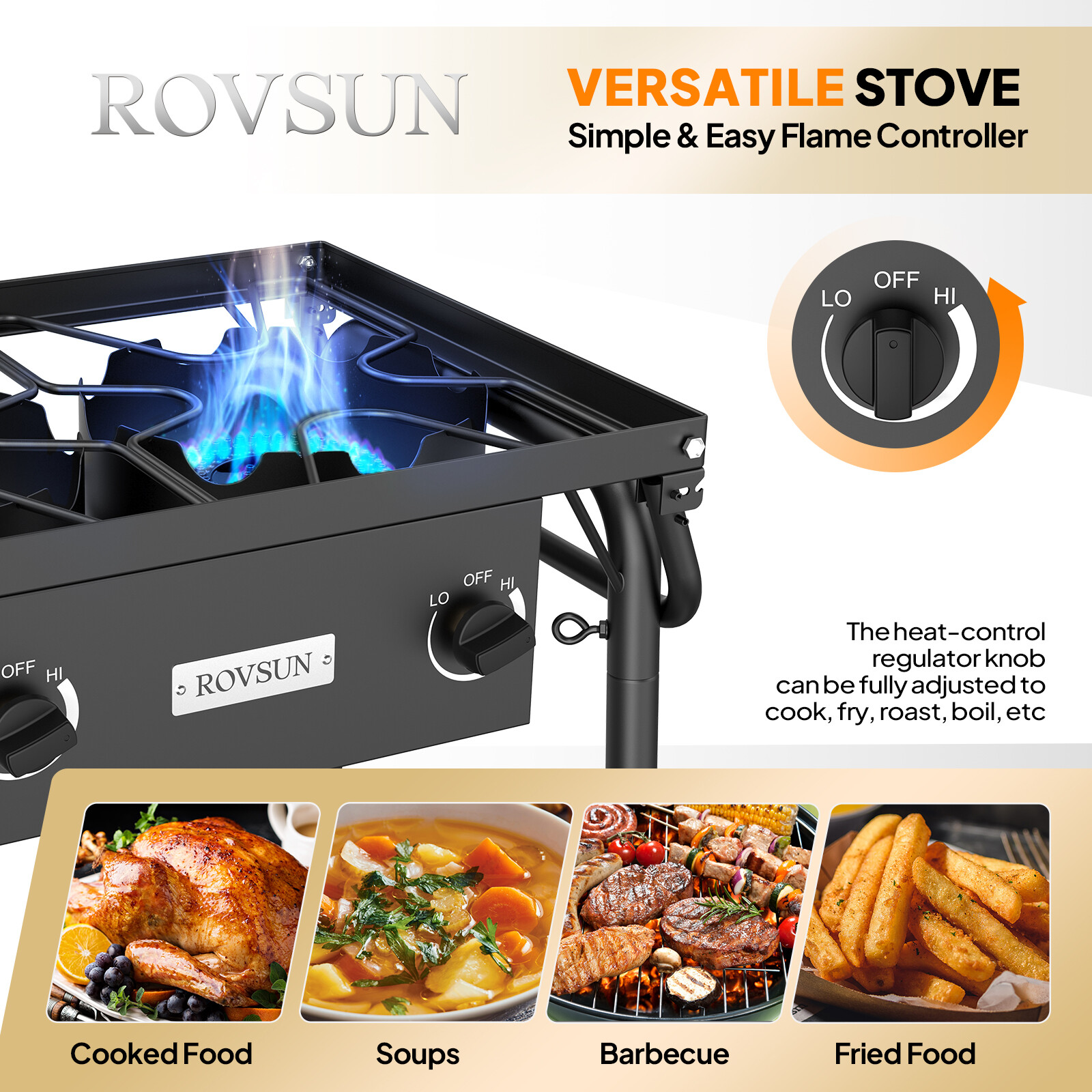 3 Burner Outdoor Propane Stove 225,000BTU Camping Gas Cooker Windscreen & Shelf