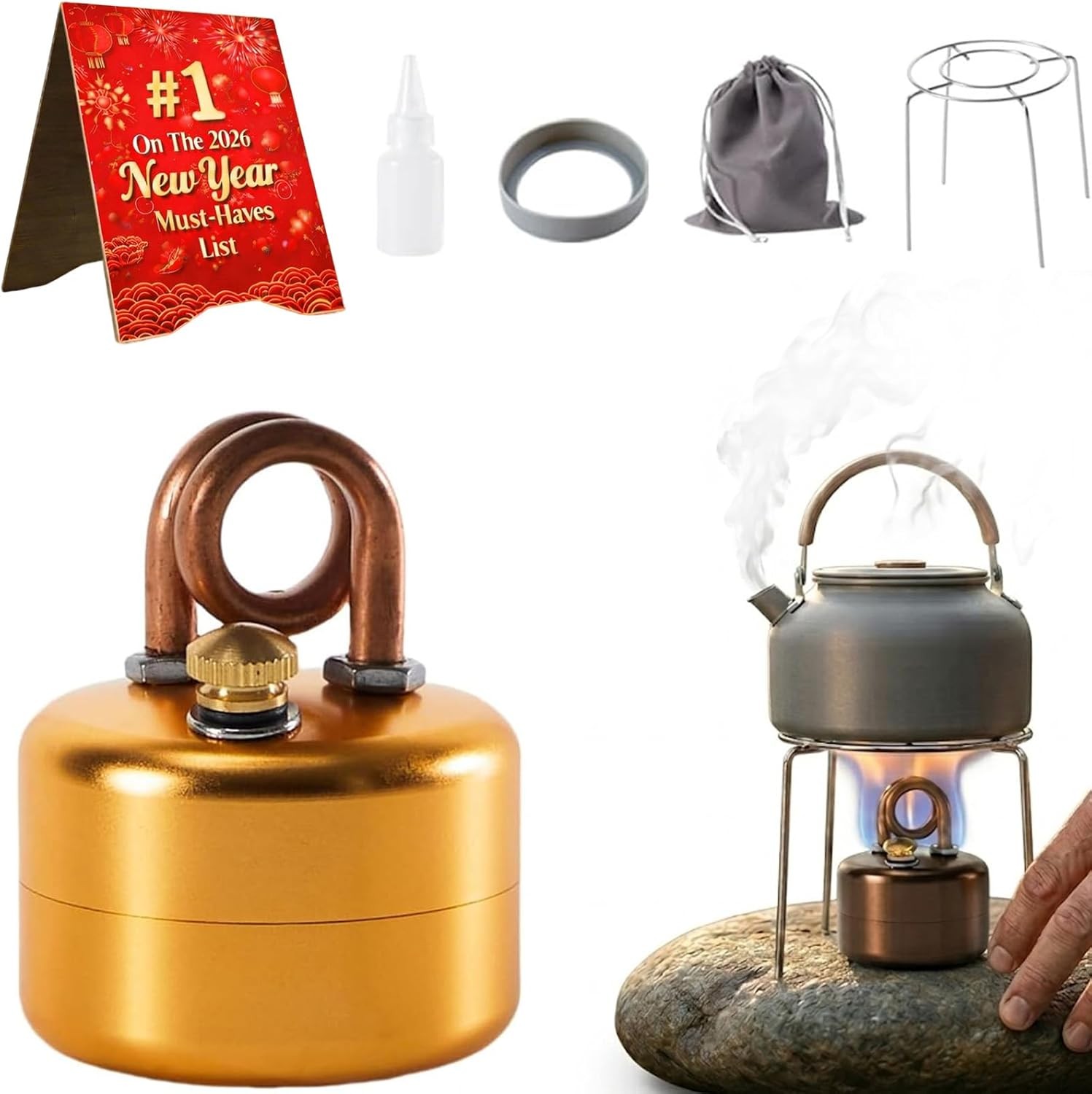Mini Alcohol Camping Stove w/Stand,Lightweight Spirit Burner for Hiking/Survival