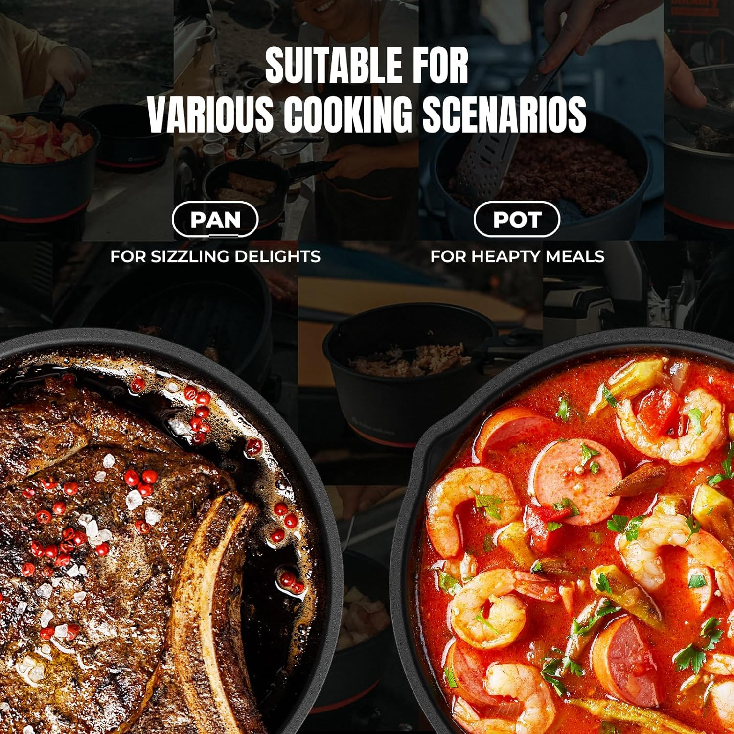 Nomad Cooking System with Bag, Electric Camping Stove 200-1000W with Pan & Pot,