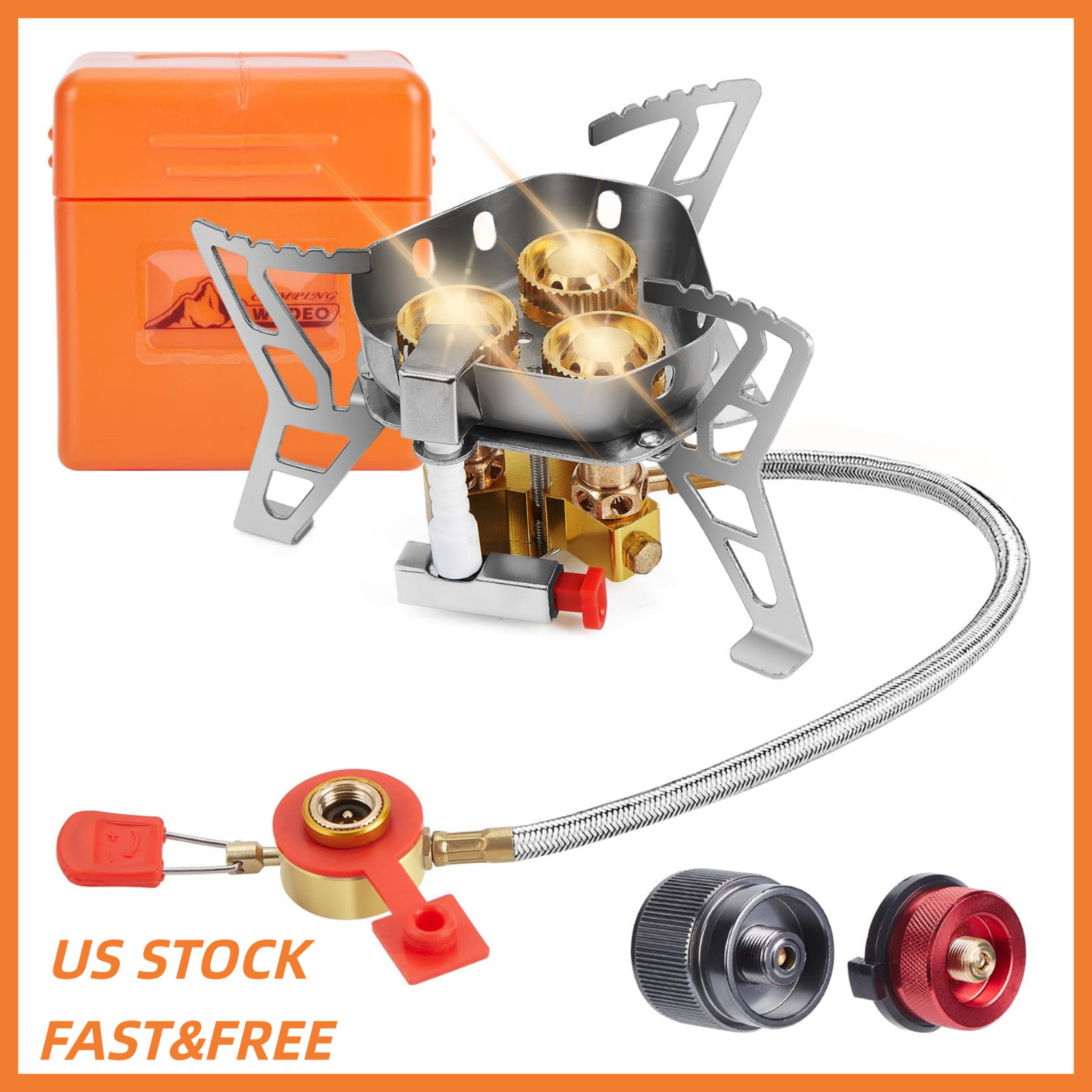 US FREE&FAST Windproof Camping Gas Stove and Piezo Ignition 1 LB Adapter 6800W