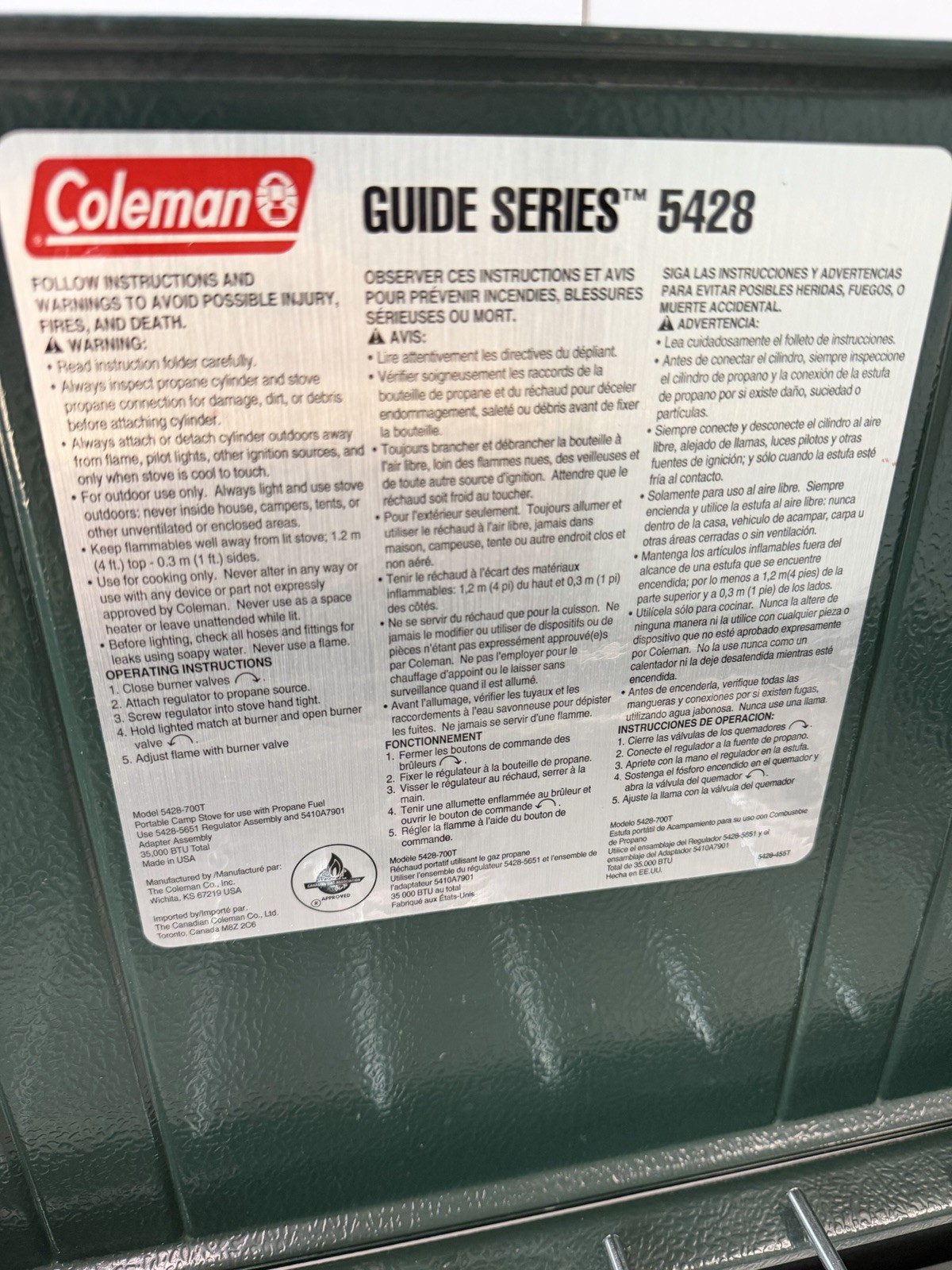 Coleman Guide Series 5428 3-Burner Propane Camp Stove 35k BTU USA 1999 Excellent