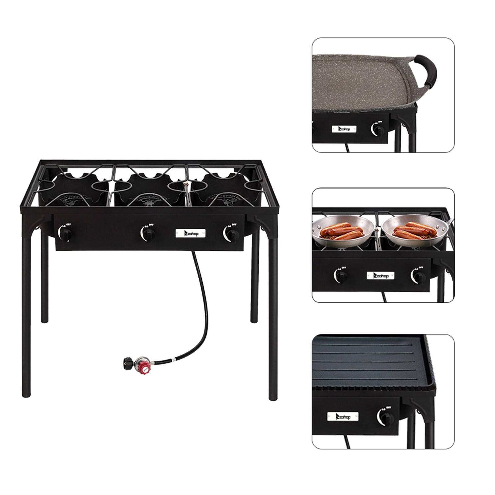 225,000 BTU 3-Burners Outdoor Stove Propane Cooking Gas Cooker BBQ Grill Camping