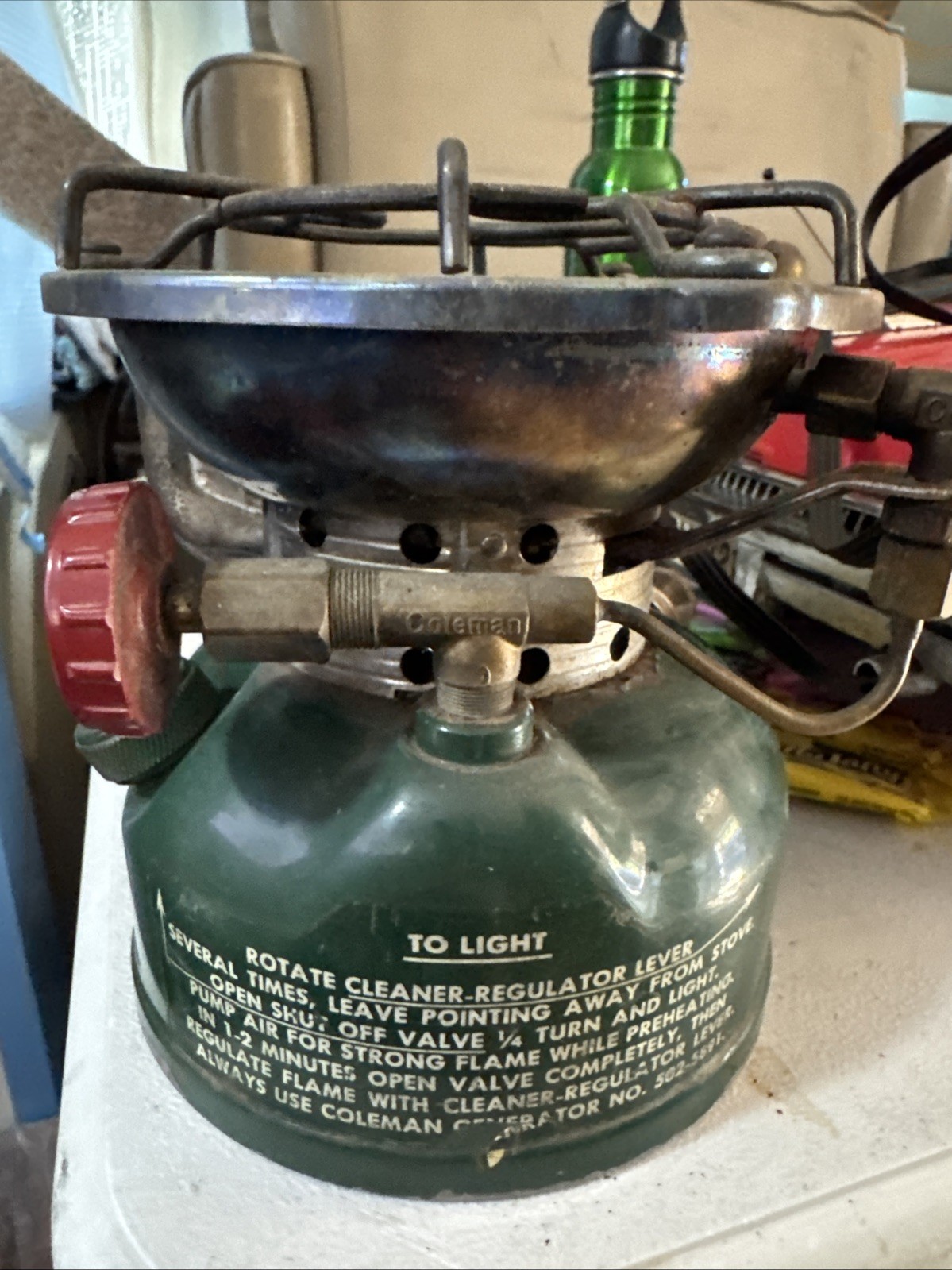 Vintage Coleman 502 Green Single Burner Camp Stove Works 5/64 With Base No Lid