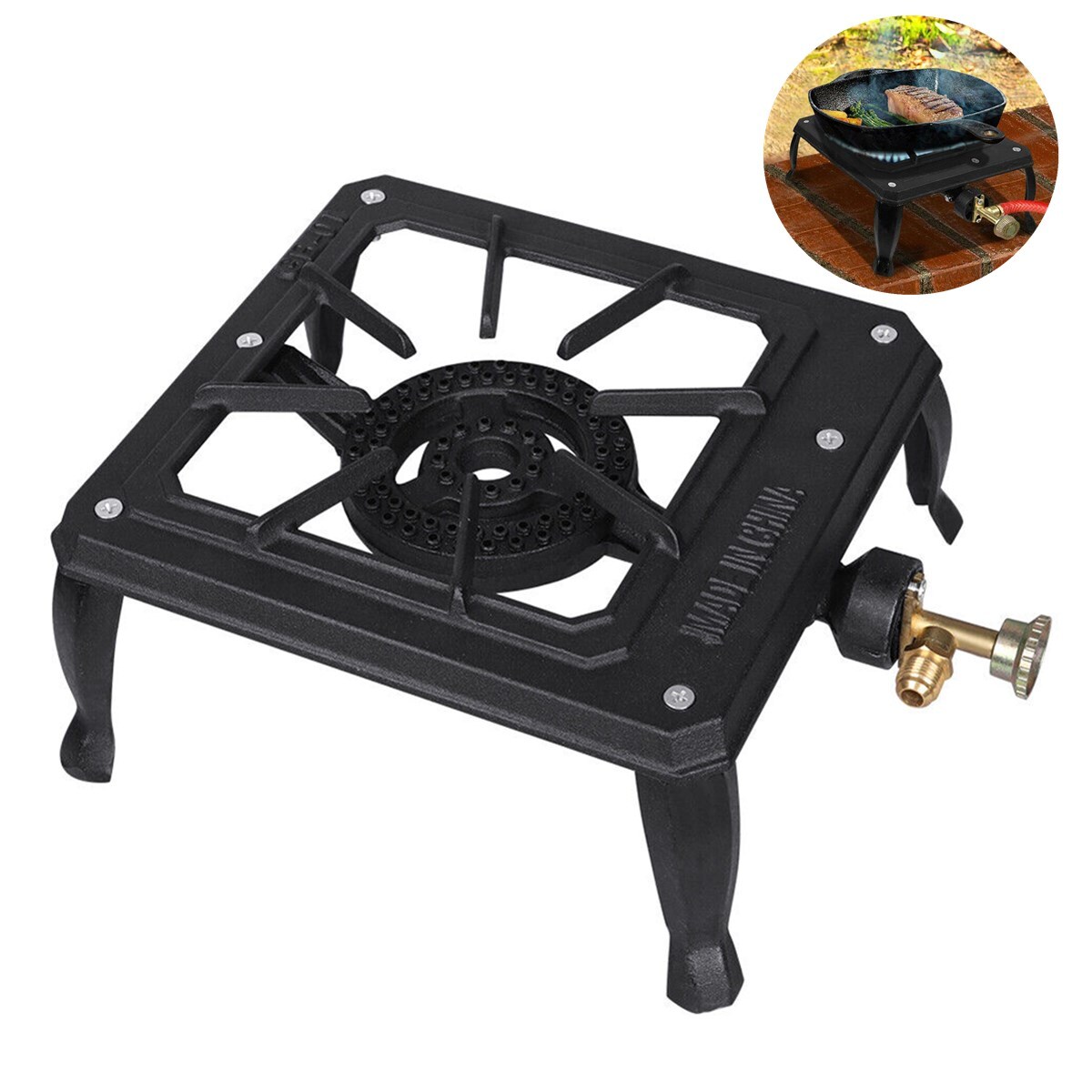 Single Portable Burner Cast Iron Propane LPG Gas Stove Outdoor Camping Cooker