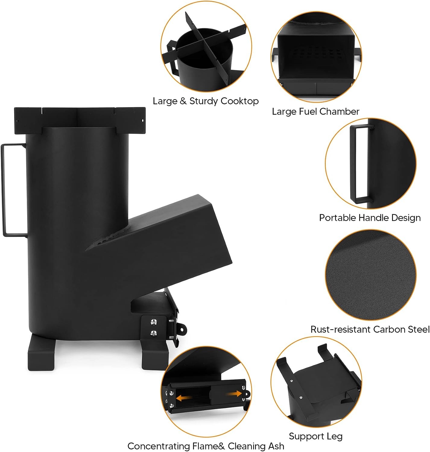 3-in-1 Camp Rocket Stove W/ 14.5″ Cooking Grate 18″ Griddle & Cooktop Portable