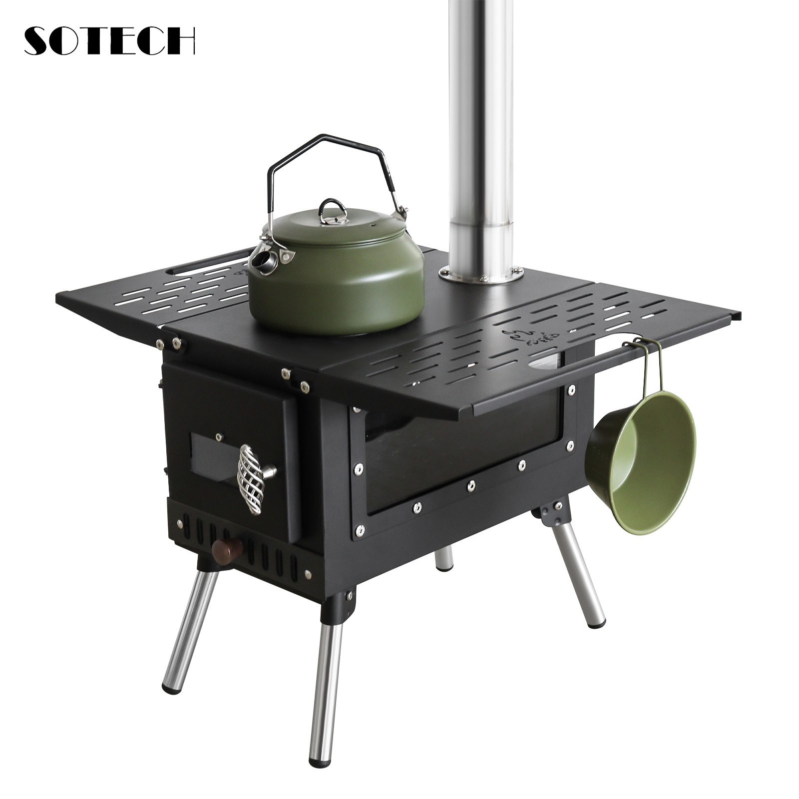 SOTECH Black Wood Stove Portable Camp Fire Heater Grill Camping Hiking Outdoor